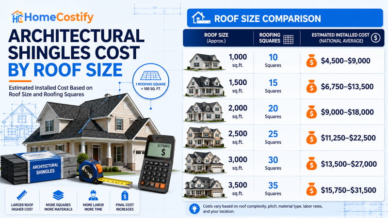 Architectural Shingles Cost by Roof Size