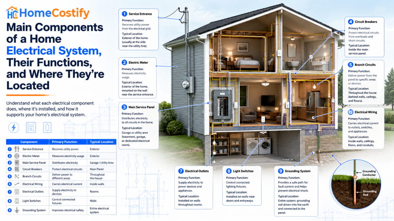 Main Components of a Home Electrical System, Their Functions, and Where They're Located
