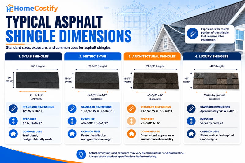 Asphalt Shingles Size and Dimensions