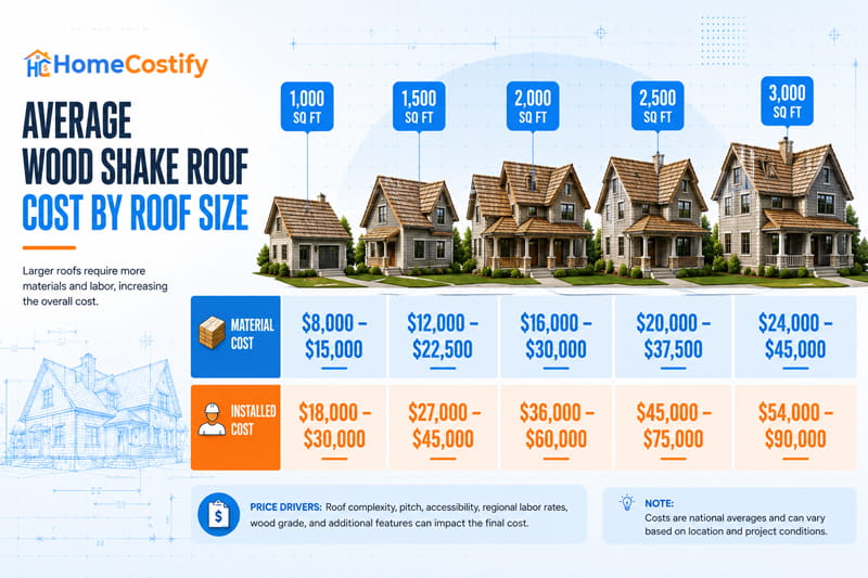 Average Wood Shake Roof Cost by Roof Size