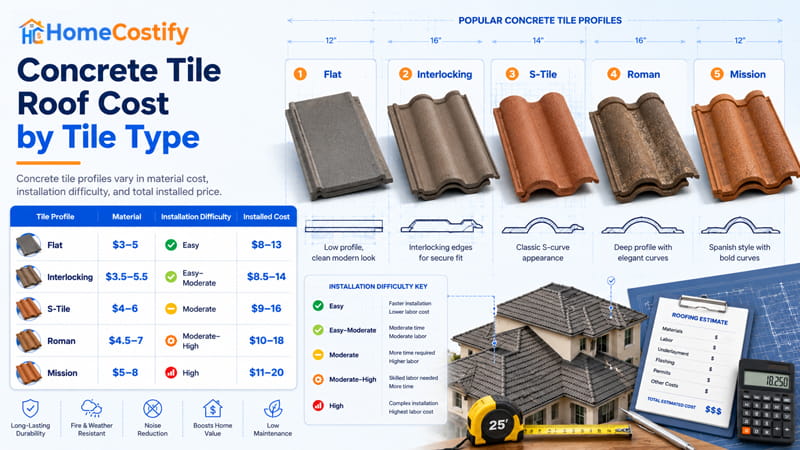 Concrete Tile Roof Cost by Tile Type