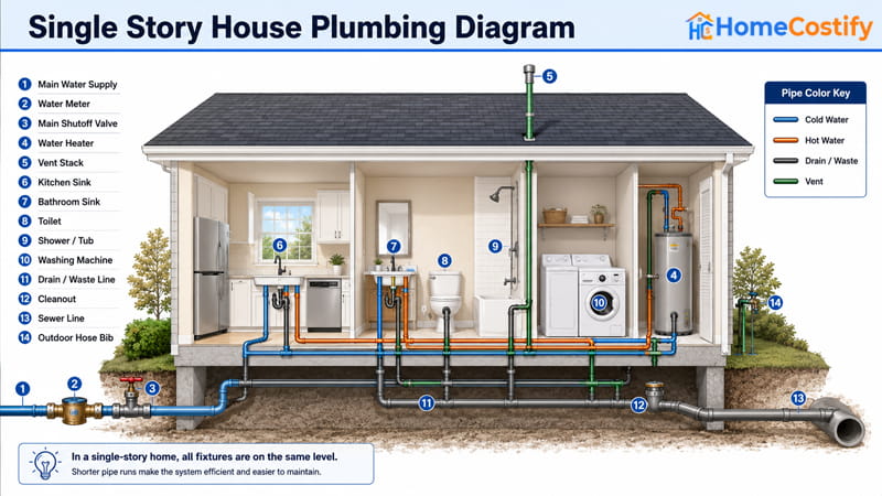 Single Story House Plumbing Diagram