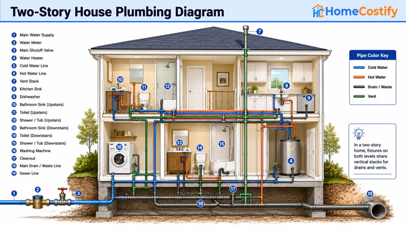 Two-Story House Plumbing Diagram