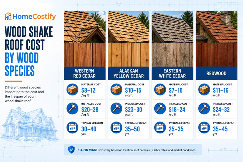 Wood Shake Roof Cost by Wood Species