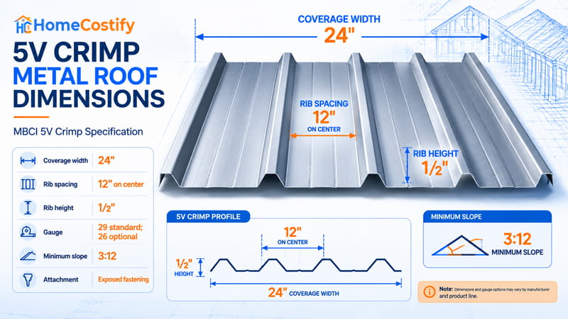 5V Crimp Metal Roof Dimensions