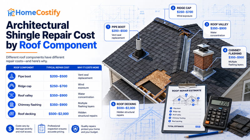 Architectural Shingle Repair Cost by Roof Component