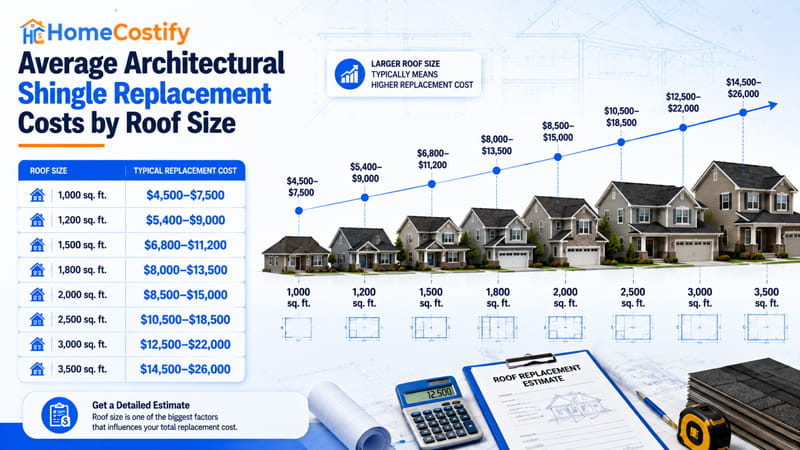 Average Architectural Shingle Replacement Costs by Roof Size