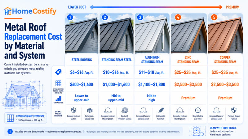 Metal Roof Replacement Cost by Material and System