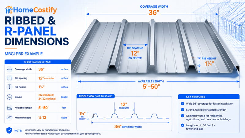 Ribbed and R-Panel Dimensions